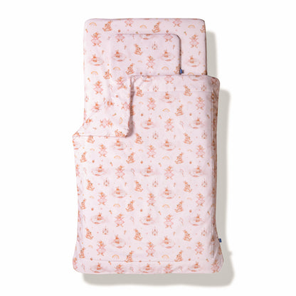 Baby bedding set with bunny prints and a branch on the side